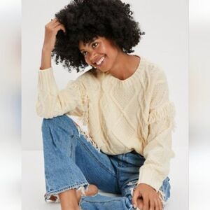 American Eagle Fringe Sleeve Sweater NWOT Cream Large